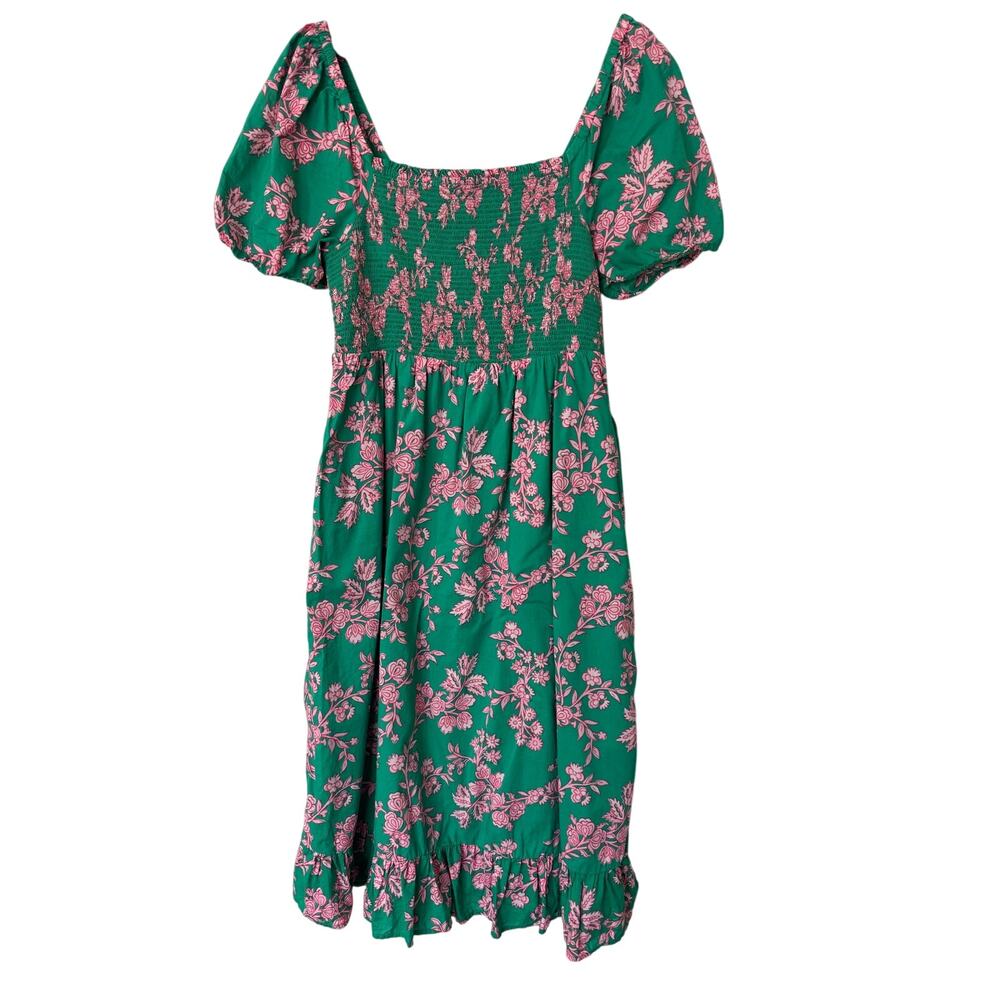 J. Crew Green and Pink Floral Midi Dress